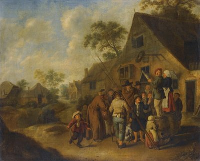 Figures Proclaiming the News on Barrels Outside an Inn by Jan Miense Molenaer by Nicolaes Molenaer